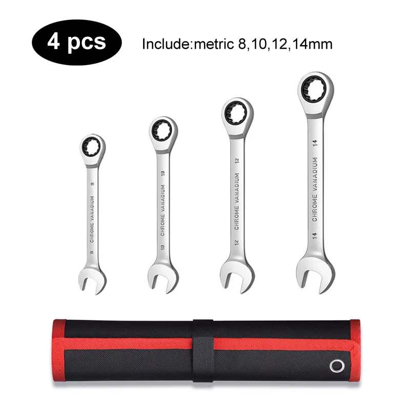 Ratcheting Combination Wrench Set,12 Point Box End and Open End Wrench Set Spanner Fit for Garage,Home DIY, Repair,Maintenance