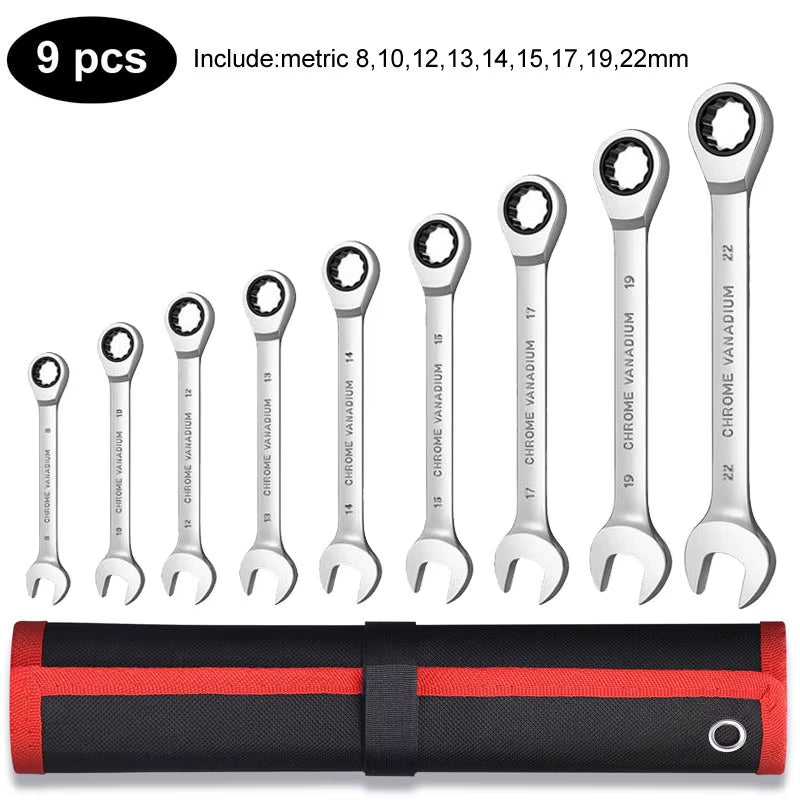 Ratcheting Combination Wrench Set,12 Point Box End and Open End Wrench Set Spanner Fit for Garage,Home DIY, Repair,Maintenance