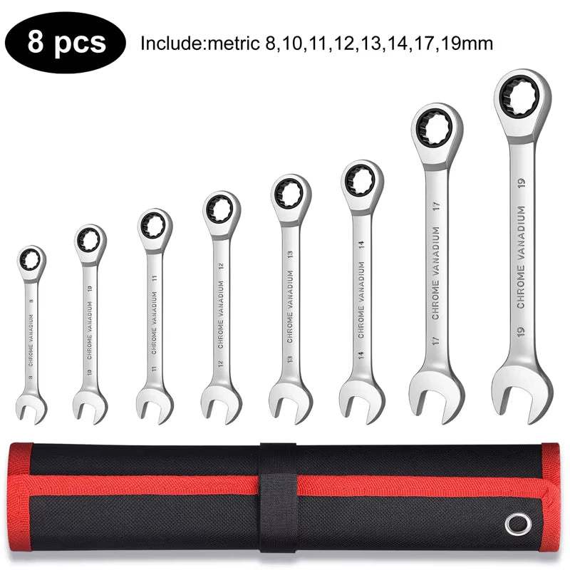 Ratcheting Combination Wrench Set,12 Point Box End and Open End Wrench Set Spanner Fit for Garage,Home DIY, Repair,Maintenance