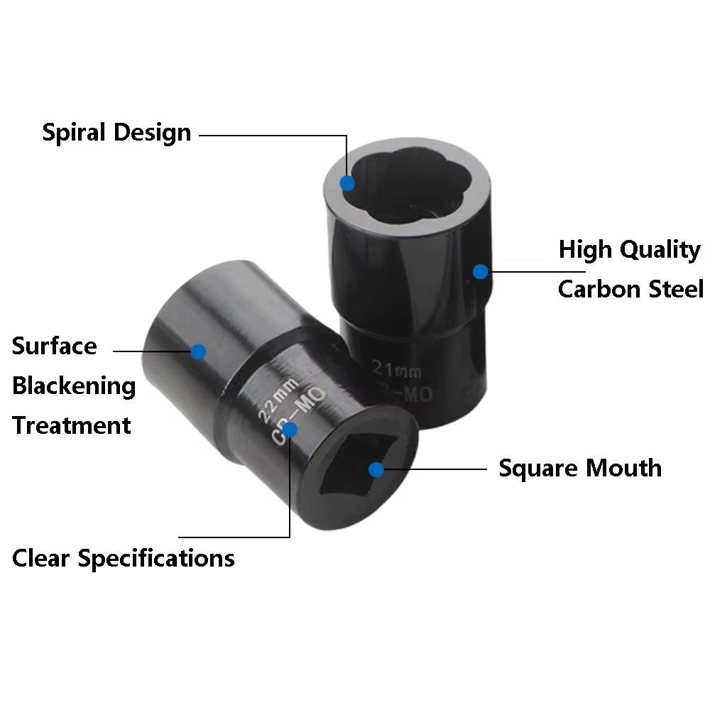 5Pcs 1/2" Twist Socket Set Locking Wheel Nut Bolt Stud Extractor Removers 17Mm 19Mm 21Mm 22Mm Socket Car Accessories