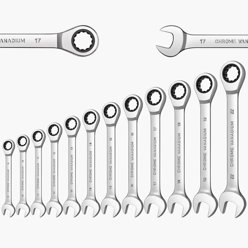 Ratcheting Combination Wrench Set,12 Point Box End and Open End Wrench Set Spanner Fit for Garage,Home DIY, Repair,Maintenance